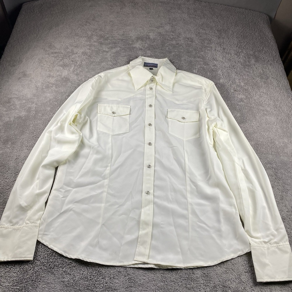 Lavana‎ USA Dress Shirt Snap Buttons Mens XL Ivory Off White Long Sleeve